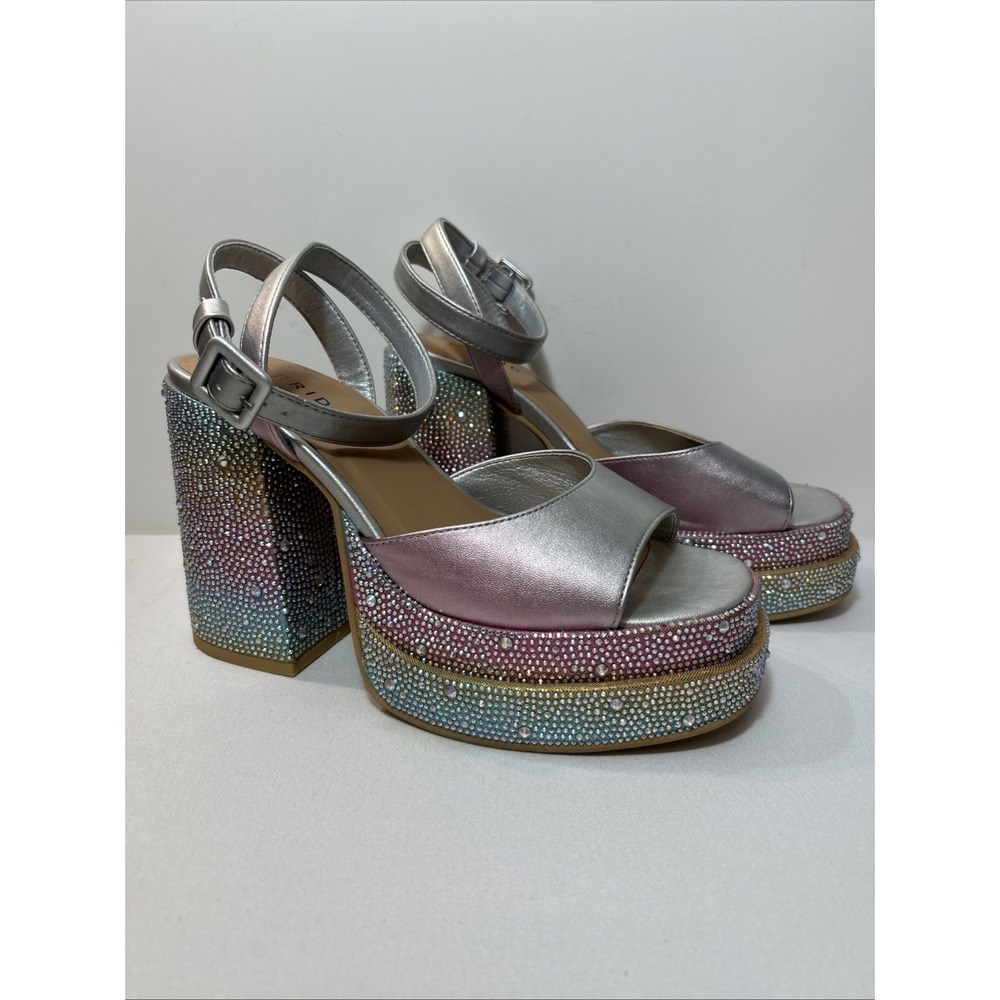 Torrid Rainbow Double Platform Heel Sandal 9 Pride Pastel Rhinestone Holographic - Picture 4 of 15